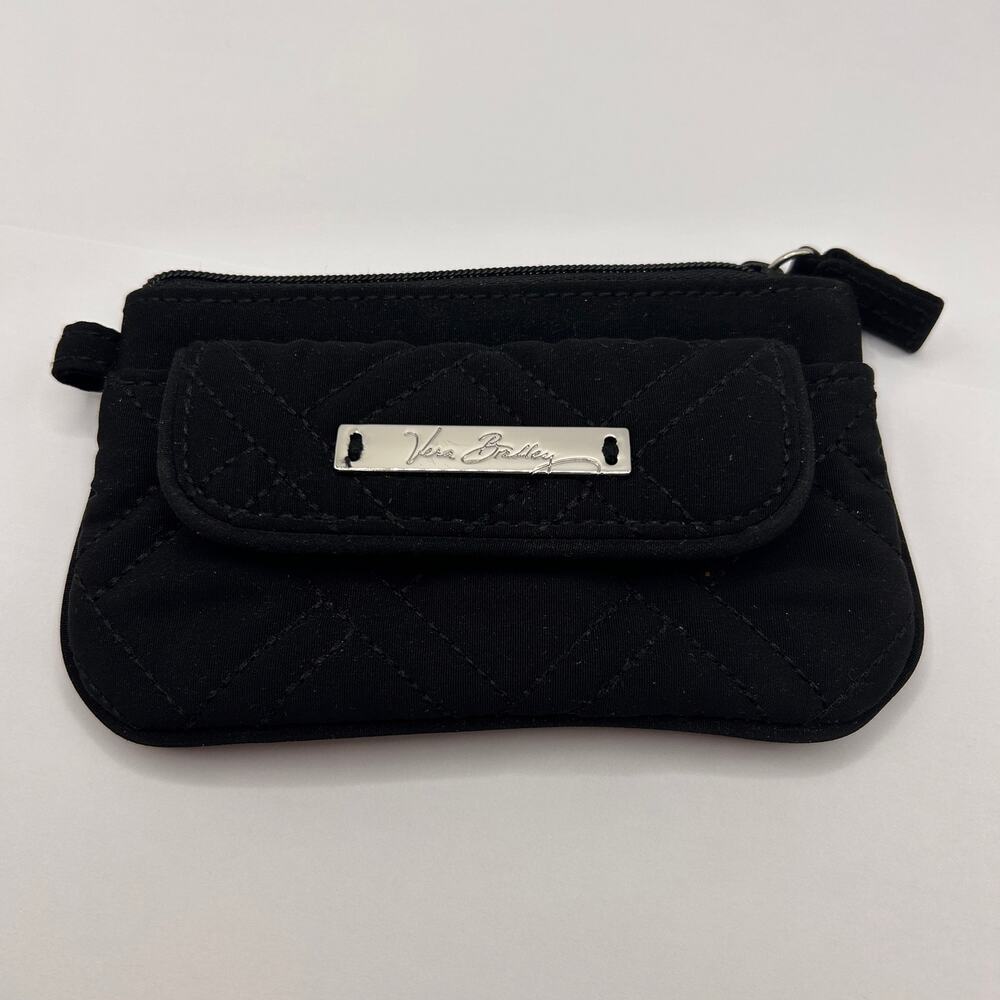 Vera Bradley Solid Black Quilted Id Coin Purse Yellow White Geometric Pattern